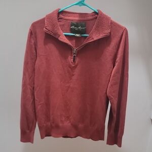 Eddie Bauer Men's Burgundy Zip-Up Sweater